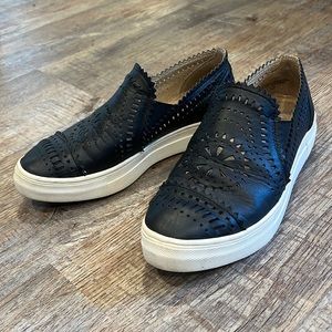 Seychelles Bohemian Black Laser Cut Platform Chunky Slip On Sneakers